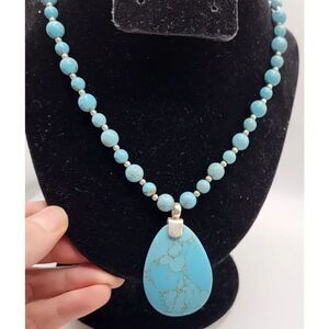 Pendant Necklace Sterling Silver and Turquoise Stone 16in